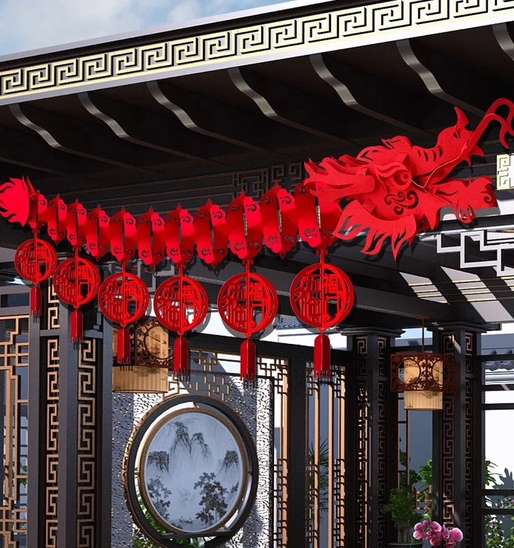 Spring Festival Decoration for New Year, Chinese Hanging Decorations, Pull Flag, Party Decoration, Latte Flower, 1.7m