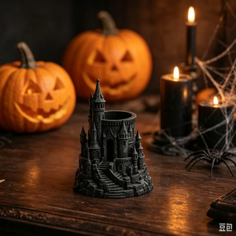 3D Printed Dark Castle Pen Holder, Plastic Wizard Castle Desktop Pencil Cup,Fantasy Home Office Tabletop Decor Storage Organizer