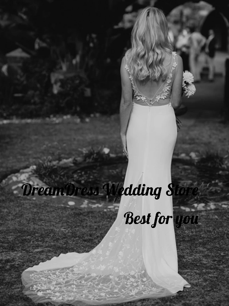 DREAM Customizd Spandex Simple Wedding Dress V-Neck Sleeveless Bridal Gown Backless Lace Sweep Train Vestido Novia Boda 2025