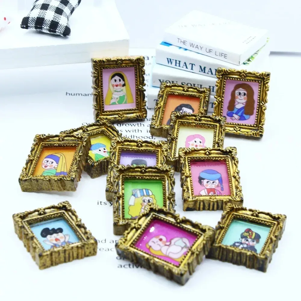 10Pcs/Bag Retro Oil Painting Frame for 1:12 Dollhouse Home Accessories Miniature Wall Decor Ob11 Model Handmade Diy Accessorie