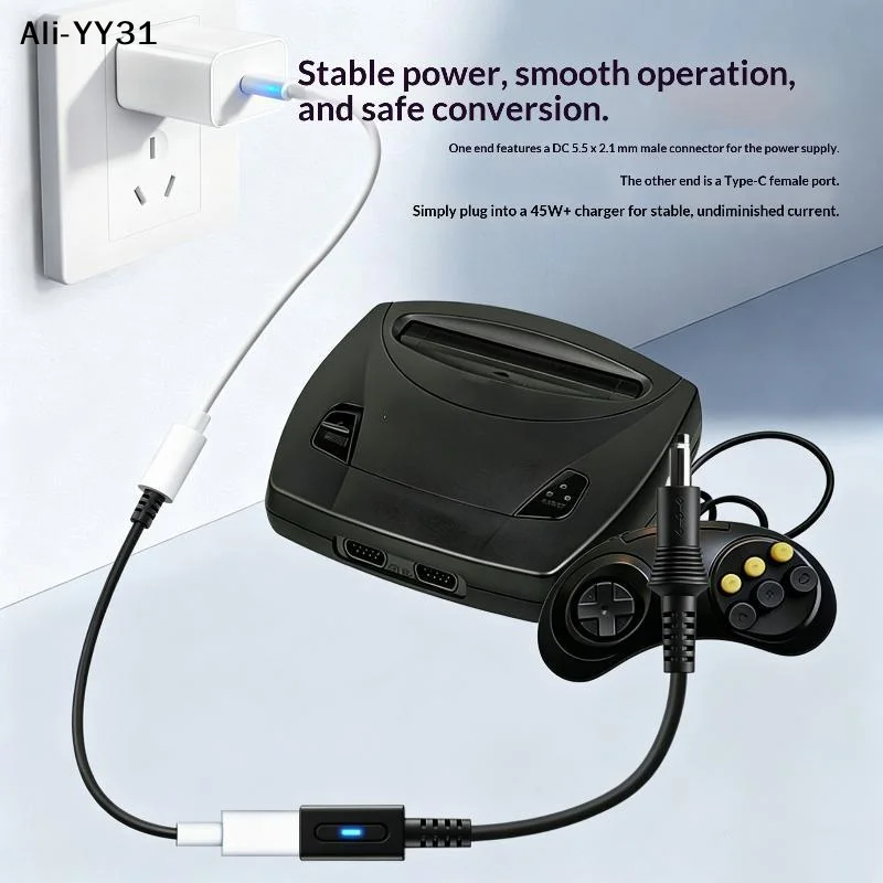 【AY]PD 9V USB C to DC 5.5x2.1mm Center Negative Power Cable For Famicom SFC MD1 Genesis1 PCEngine US NES Retro Game Console