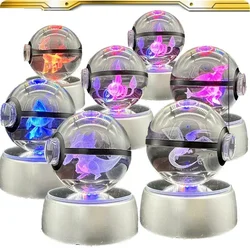 Pokemon Crystal Ball New types Flygon Garchomp Feraligatr Pokémon Engraving Model with LED Light Base Kids Gift Collectable