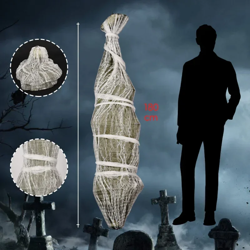 72 بوصة بالحجم الطبيعي معلقة زاحف رأسا على عقب شبح الهالوين مخيف المومياء شرنقة جثة زينة حفلة المنزل حلية الدعائم جديد #6