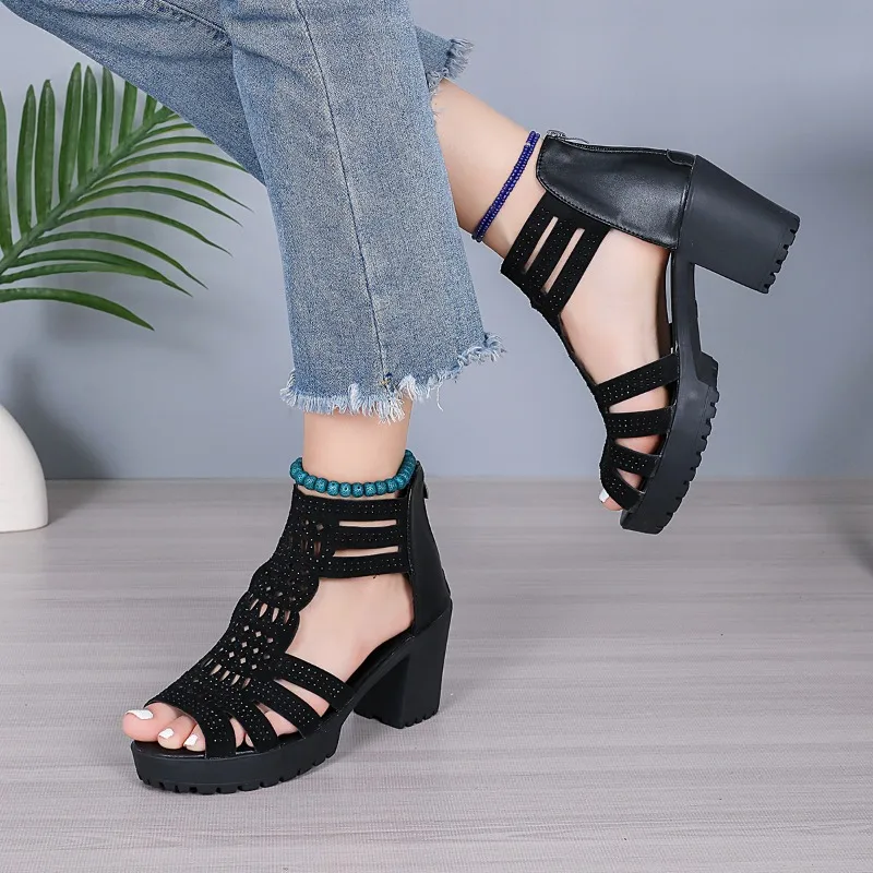 Sandals Women's Block Heel 202 – Rhinestone Sandal Women recenzja i cena
