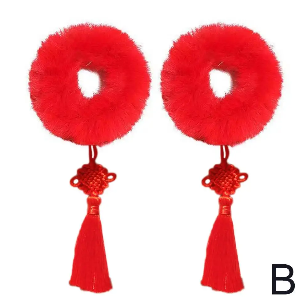 1Pair Tassel Big Red Cute Chinese-style Hair Accessories Performances Loops Children’s Hair New And Day Year Imitation Rabb B9N6 image 4