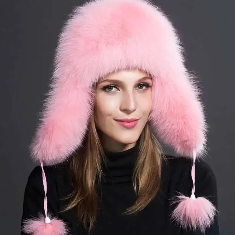 Winter Real Raccoon Fur Hat Natural Fur Bomber Hat With Ear Flaps For Women winter Skiing Hat Outdoor Earflap caps Thick Fur Hat