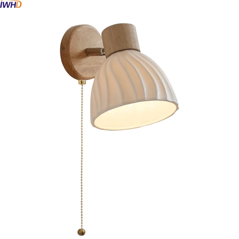 

IWHD Room Decor LED Wall Sconce Light Nordic Minimalist White Ceramic Lampshade Home Design Bedroom Bedside Lamp Lampara Pared