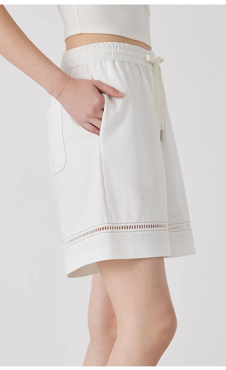 KW9513247 Women's Comfortable Elastic Waist Strap Solid Color Mixed Cotton Shorts