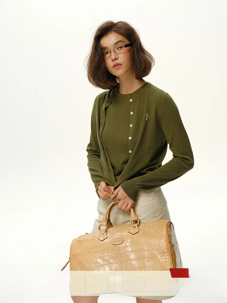 

Ele круглый вязаный кардиган с вышивкой Ne, женский комплект из мягкой хлопчатобумажной шерсти, длинный свеч V-Ne, комплект из двух предметов