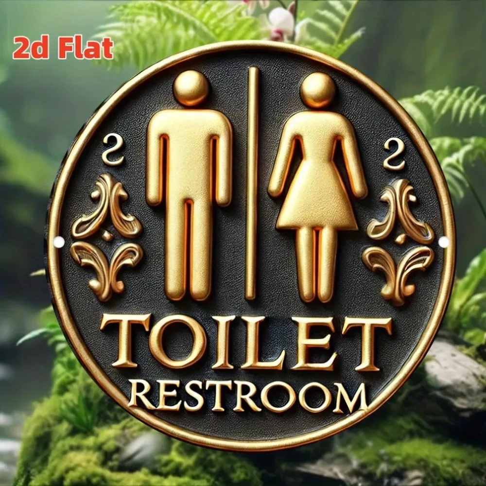 2D Round Metal Restroom Sign Vivid Metal Wall Art Home & Wall Decor for Bars Cafés Clubs Dorms Kitchen Dining Room Decor 1PC