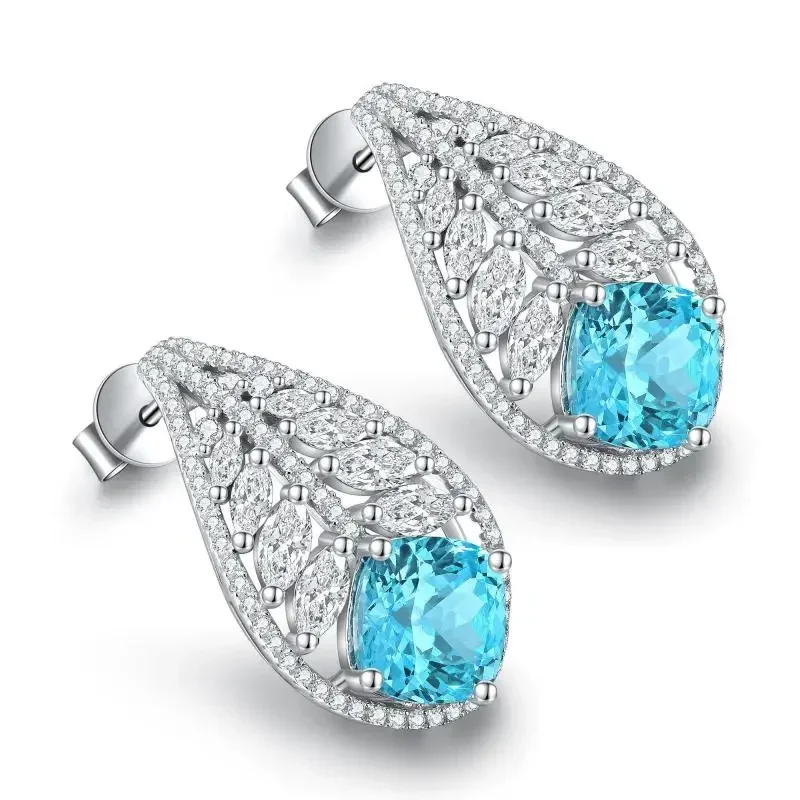 

Pirmiana 2023 Hot Sale7.77ct Cushion Shape Lab Grown Paraiba Sapphire S925 Silve Earrings Engagement Women