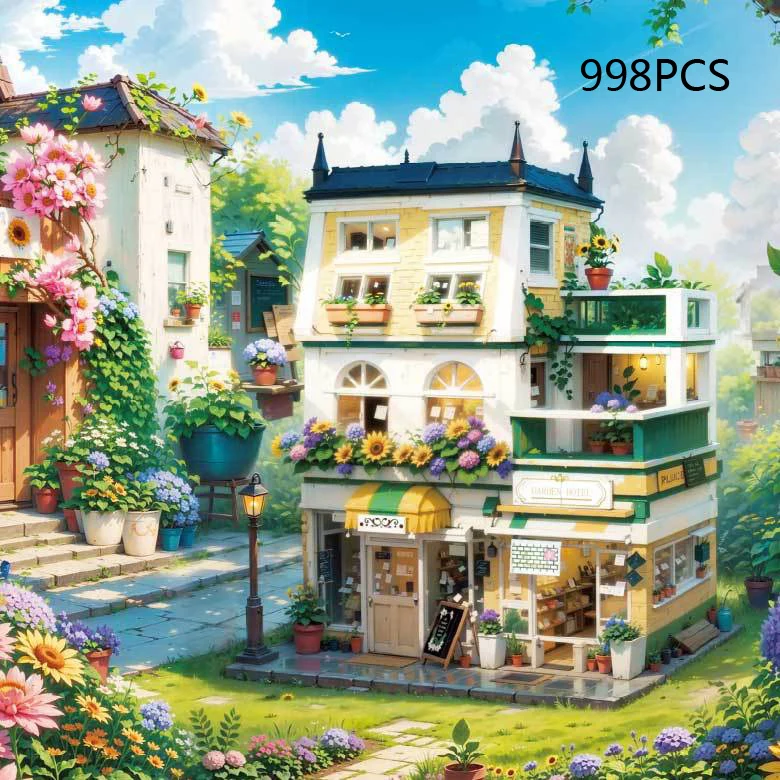 

Loz Streetscape Mini Diamond Building Block Creative Garden Hotel Figures Building Brick City Street View Flower House Toy