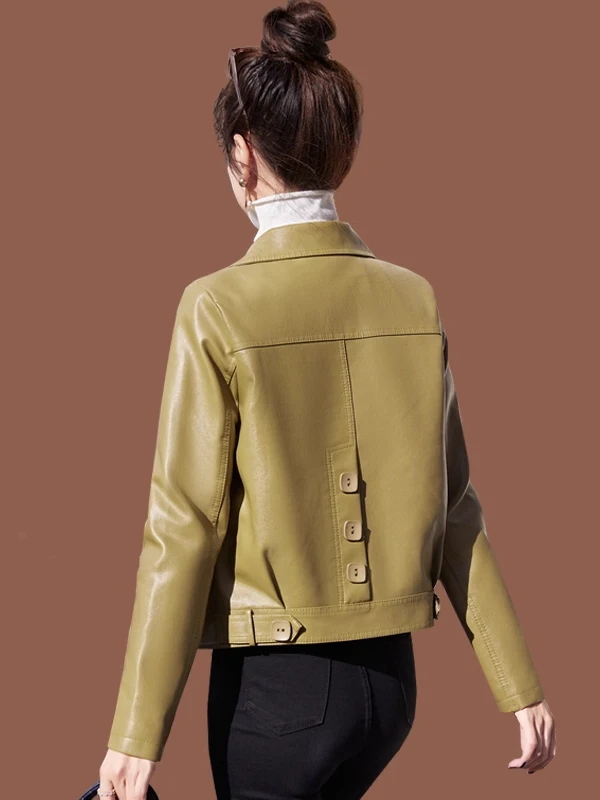   เสื้อโค้ทหนังแท้ Ning สำหรับผู้หญิง สไตล์ลำลอง ฤดูใบไม้ร่วง ฤดูหนาว คุณภาพสูง ตกแต่งกระดุม ป้องกันลม เหมาะสำหรับใส่ไปทำงาน