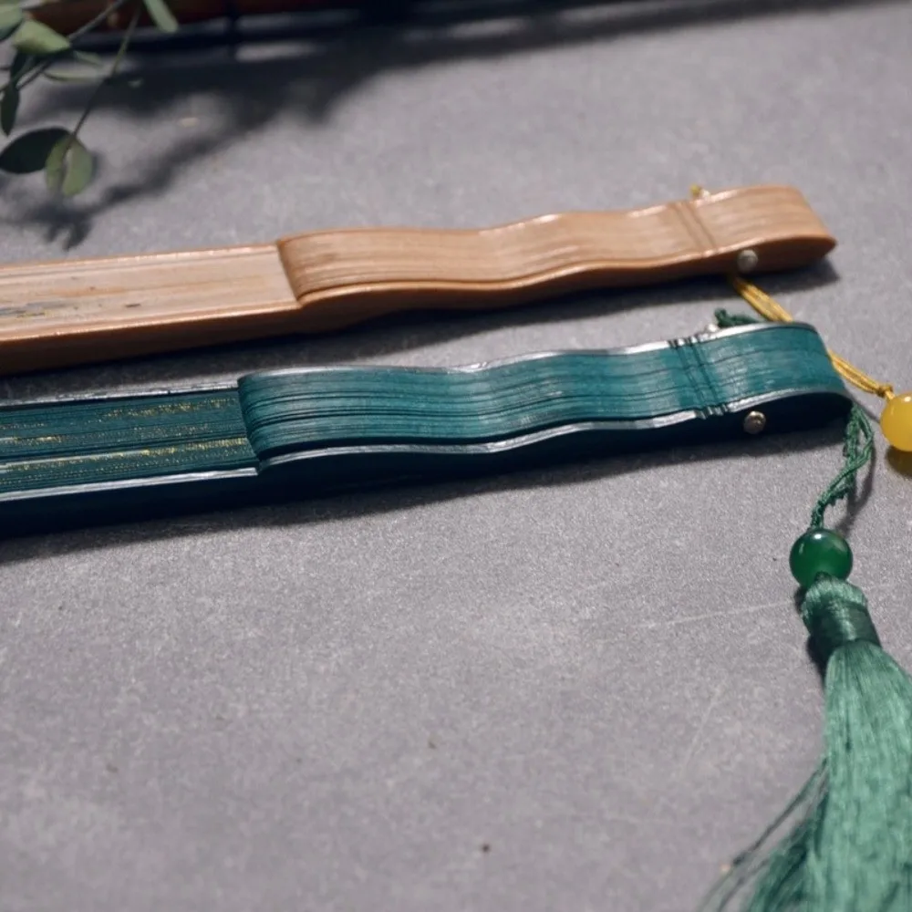 

Vintage Bamboo Folding Fan Traditional Crane Pattern Double Side Fan Classical with Tassel Carved Hollowed-Out Fan