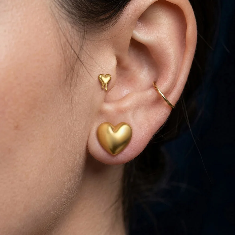 Casvort 2PCS 316L Stainless Steel Cute Heart Shaped Ear Tunnels Smooth Flesh Ear Plugs Gauges Stretchers Body Piercing Jewelry