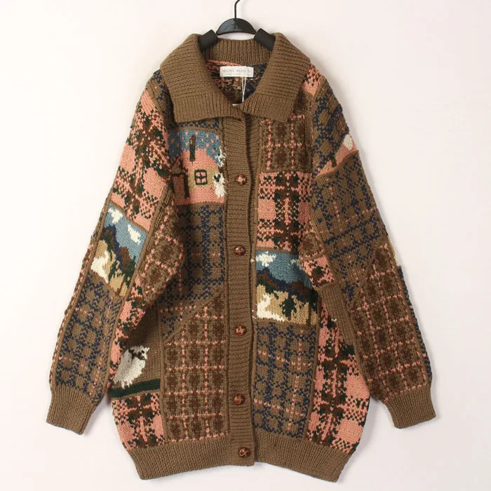 

Sweet Style Vintage Hooked Flower Woolen Sweater Coat Loose Fit Long Sleeve Women's Online Exclusive Winter Fashion Harajuku