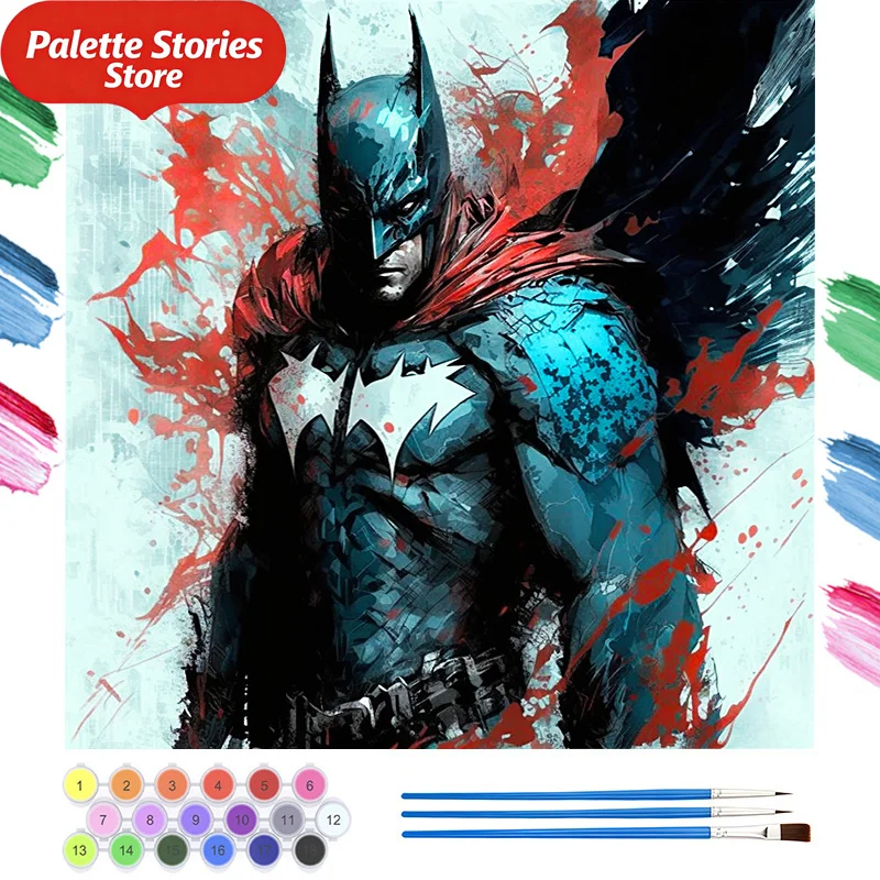 1 Juego de Pintura por Números para Adultos |   Kit de arte en lienzo con temática de héroe de Batman, 40x40 cm/15,7x15,7 pulgadas, ideal para principiantes, arte de pared
