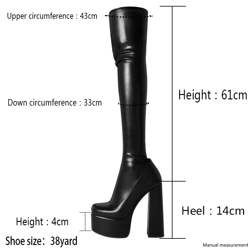 2024 Square Toe Black Platform Boots Sexy Women Shoes Chunky Heels Thigh High Boots Stretch Female Over The Knee Sock Boots