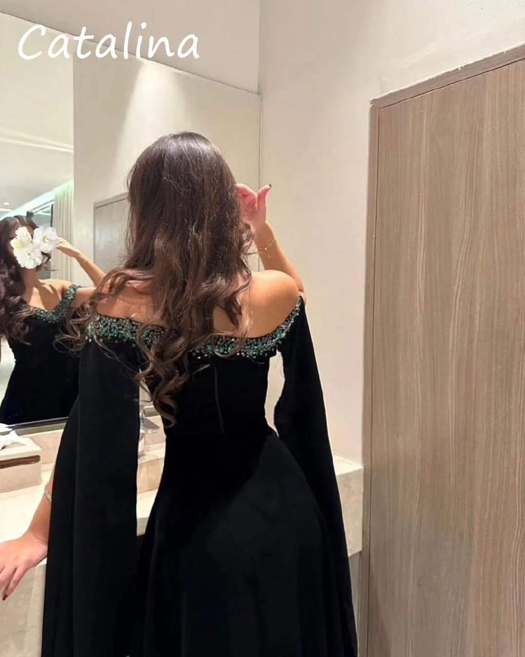 Elegant Green Beaded Evening Dress Off Shoulder Sequins Wedding Dress Ankle-Length Fashion A-line Arabia Formal Party Dress