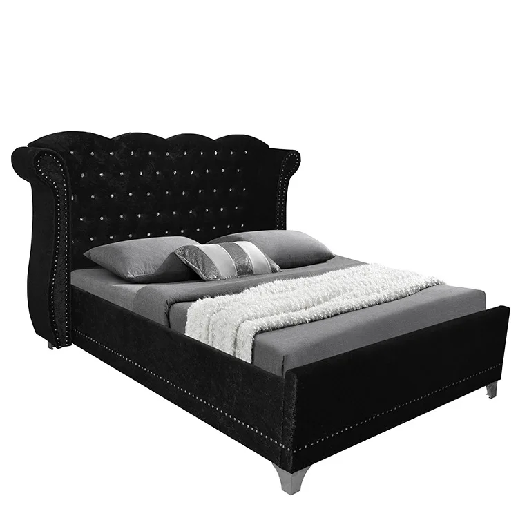 

Light luxury pull drill sleigh bed, large size, bedroom bed Dutch velvet velvet bed Comfortable double bed