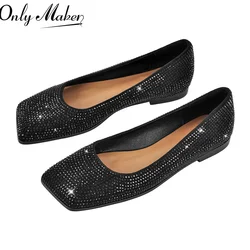 Onlymaker donna Flats strass Glitter Bling Shiny Elegent Slip On Black Fashion Daily Elegant Flat Shoes