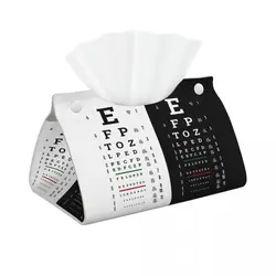 Custom Snellen Chart Eye Test Tissue Box Cover PU Leather Rectangular Optometrist Optician Facial Tissue Box Holder for Bathroom