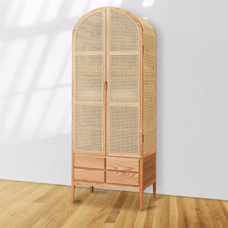 

Nordic B & B Ash Wood Solid Wood Wardrobe Bedroom Rattan Locker Storage Simple Double Door Single Door Drawer