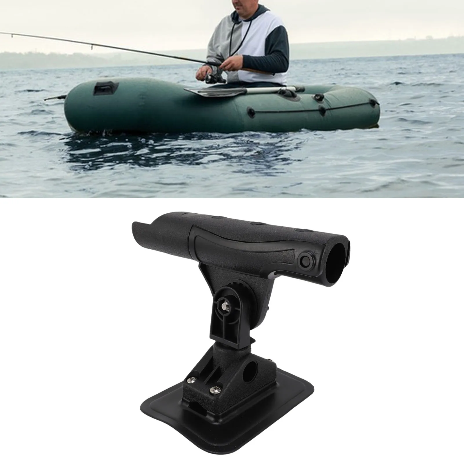 Kayak Rod Holder Secure Fixed Base PVC Nylon Inflatable Boat Fishing Rod Holder 360 Degree Adjustable Multipurpose for Outdoor