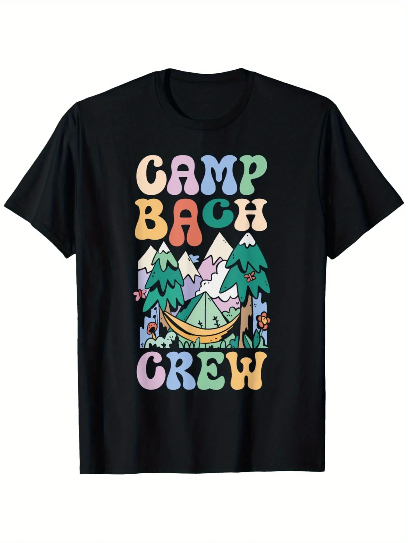 

1pc Camping Bridal Party Camp Bachelorette Camp Bach Crew T-Shirt - 100% Cotton Short Sleeve Round Neck Casual Tee for Teens