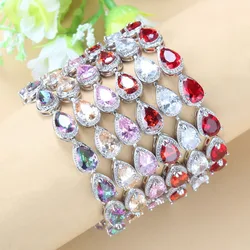 Delicate Drop Shape Shiny Crystal Link Bracelet Women\'s Boho Bracelet Multicolor Zirconia Bridal Wedding Jewelry Gift