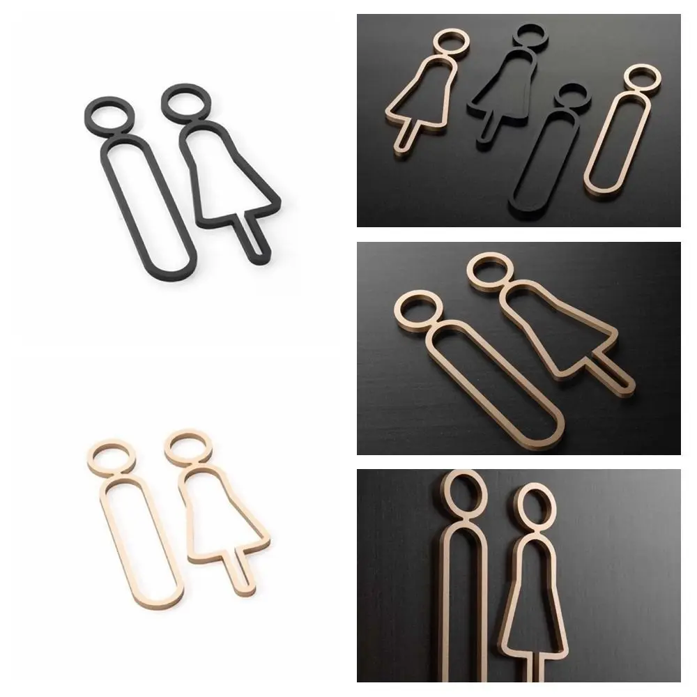 Acrylic Men Women Toilet Signs DIY Black Gold Washroom Sign Plate Set Removable Toilet Sign Plate Office Buildings