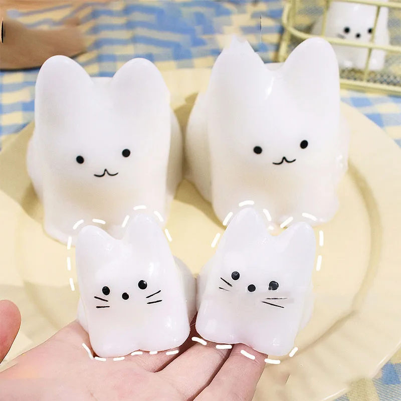 Squishy Kawaii Large White Rabbit Squeeze Fidgety Toy Jelly Cat Cute Cartoon Girl Bunny Pudding Kids Soft Sticky Birthday Gift