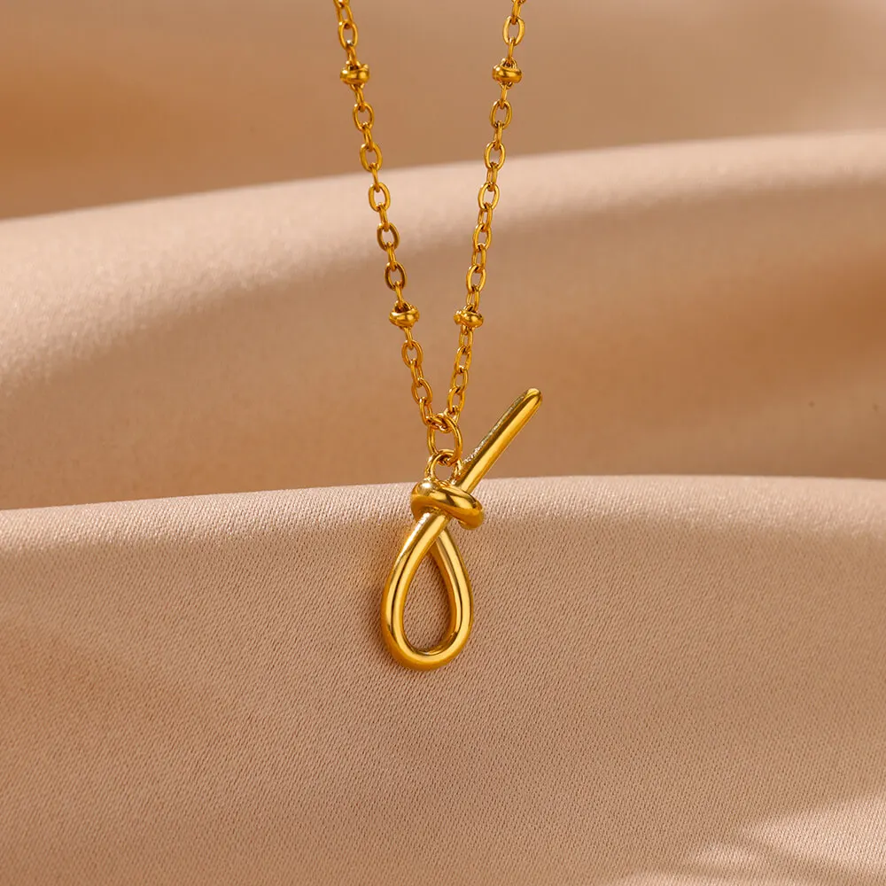 316L Stainless Steel Simple Knot Pendant Necklaces for Women Cross Bead Chain Choker Couple Jewelry Waterproof Trend Love Gift image 2