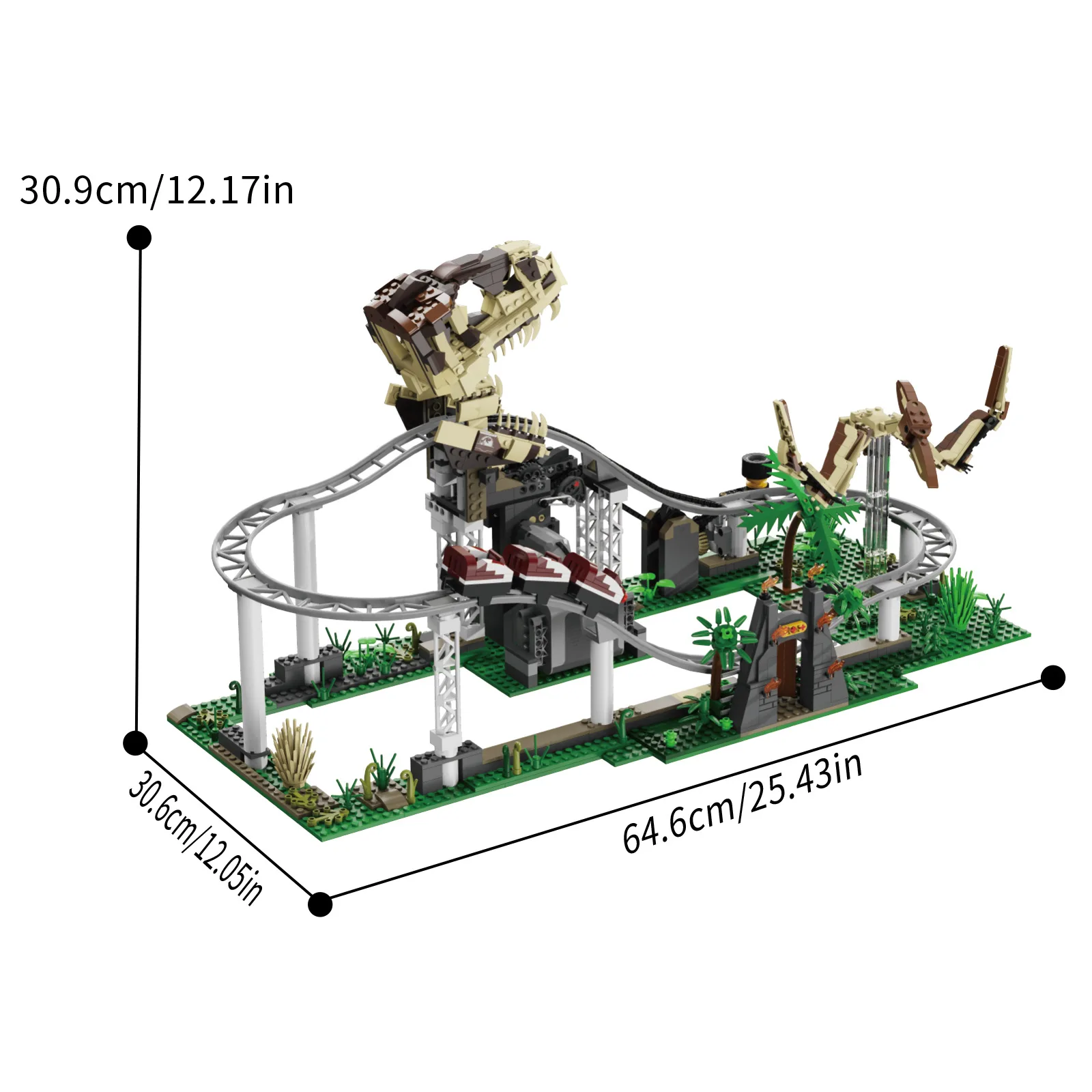 

Technical Jurassic Dinosaur Park Rides BuildING Block Tyrannosaurus Rex Pterosaur Roller Coaster Construction Brick BO Toys