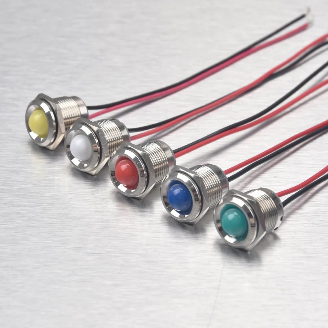 Top Quality 22MM Ball Head Metal Indicator Light LED Industrial Signal Pilot Lamp with 150MM Wire Cable 3-48V/220v Light