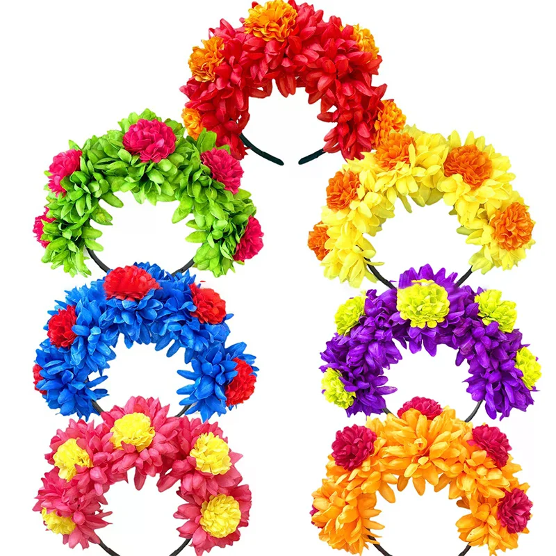 

Искусственная повязка для волос с календулой, повязка на голову с искусственной хризантемой, Хэллоуин, фестиваль, вечеринка, цветочная корона для женщин