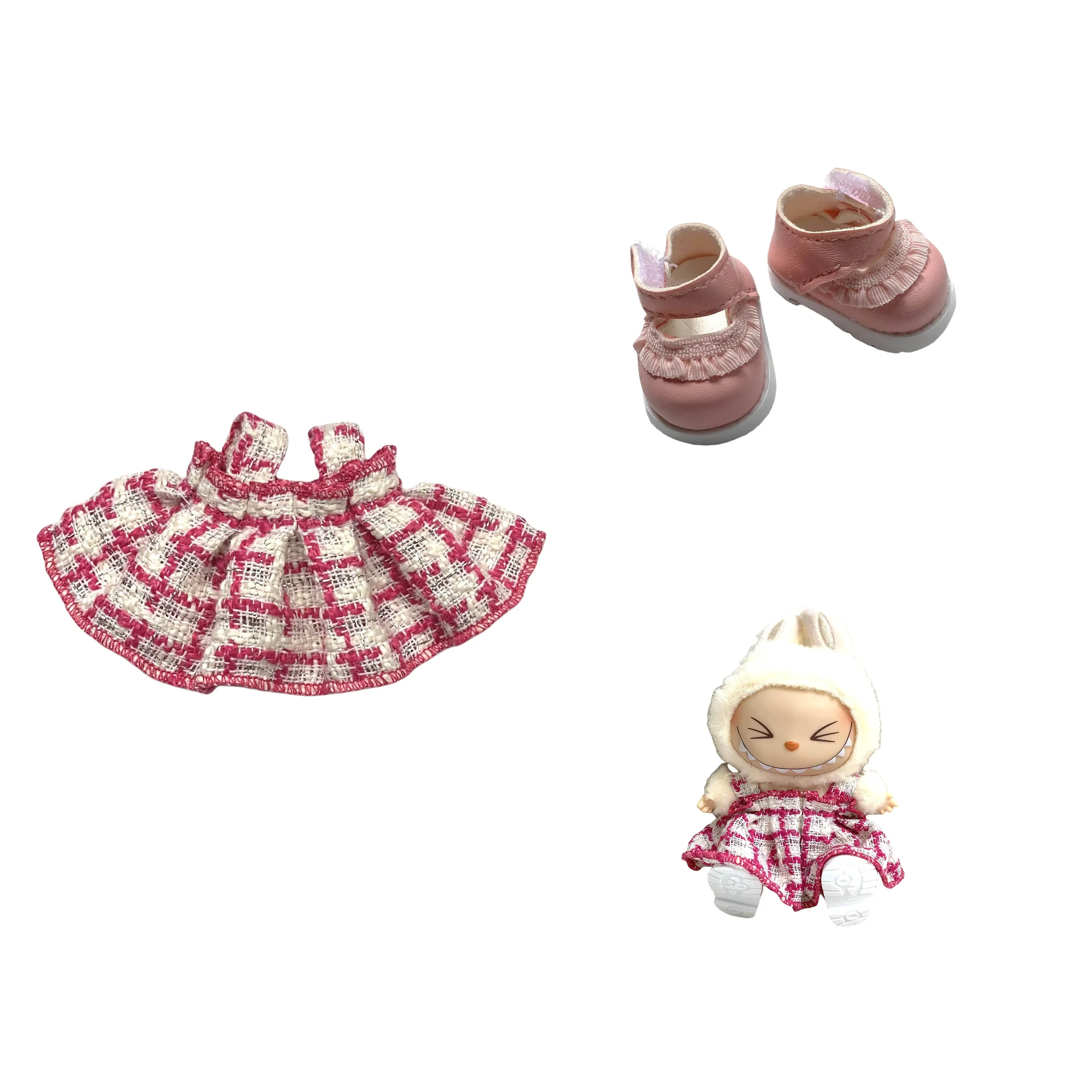

Clothes for Labubu Doll Clothes Clothes Designer Pink Dress Set V2 V1 DIY Mini Dolls Clothing Girl Gift