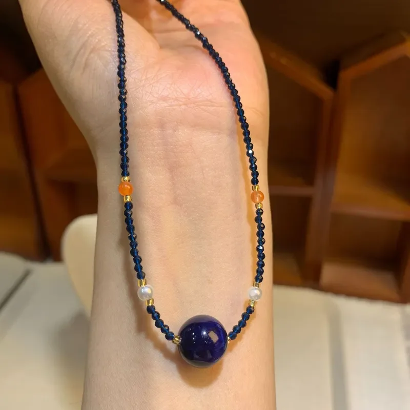 Blue eye stone collarbone chain retro niche blue neck chain simple versatile pendant niche blue eye stone collarbone chain