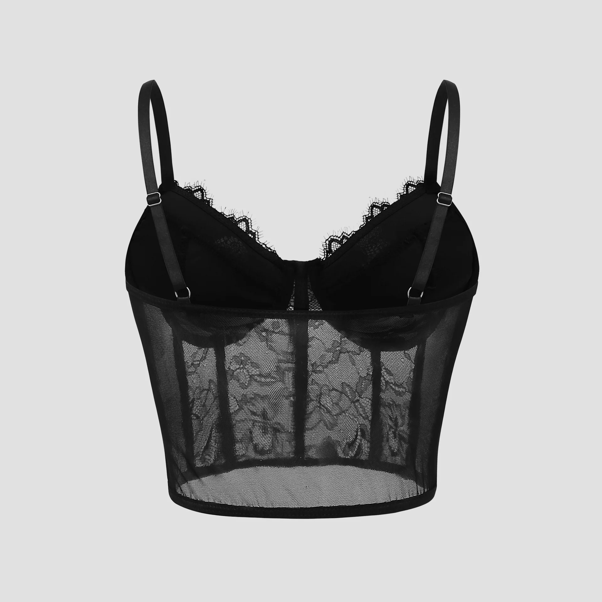 Sexy preto semi transparente sutiã de malha push up bralet feminino tubo superior espartilho bustier colete clube festa colheita topo lingerie elegante