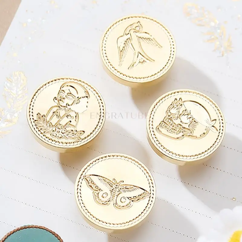 2024 New Brass Sealing Wax Stamp 30mm Tree Leaves Daffodils Butterfly Swallow Skull Room For Envelopes Invitation Gift Packaging