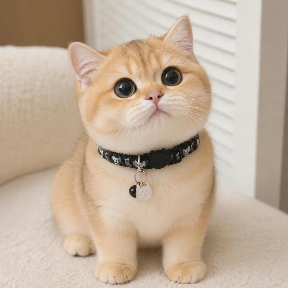 Cute Adjustable Cat Collars Bell Cat Pattern Kitten Quick Release Buckle Cartoon Cat Accessories For Dogs