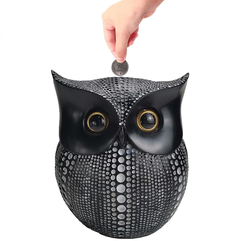 

Resin Piggy Bank, Owl Style Money Saving Box Coin Bank Money Bank Statues Ornaments For table Desk Office Gifts For kids