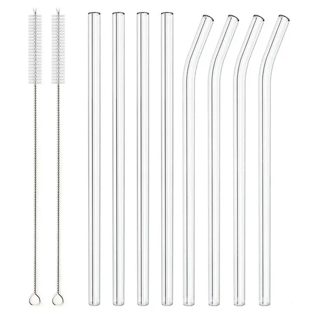 8Pcs Reusable Drinking Straw Colorful Glass Straws Eco-friendly High Borosilicate Glass Straw Glass Tube Party Bar Drinkware