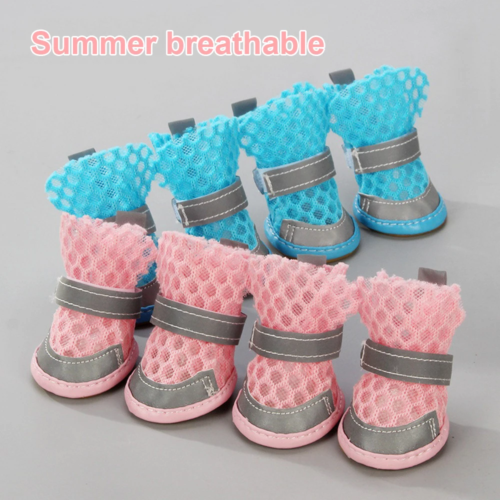 4pcs Summer Puppy Breathable Dog Shoes Mesh Sandals Soft Bottom Anti-slip Sandals for Pet Dog Shoes Chihuahua Botas