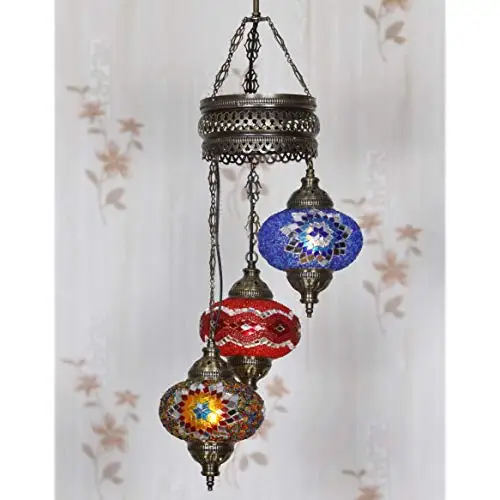 LaModaHome 35 + Unique Colors, 2020 Customizable Chandelier 3 Globes + Free 3 Bulbs, stunning Mosaic Turkish Lamp Moroccan Light