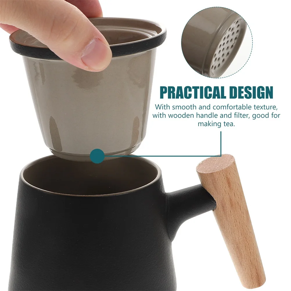 

1Set Ceramic Tea Cup with Lid Wooden Handle Filter Infuser Multi Functional Tea Brewing Cup for Coffee Drink Water