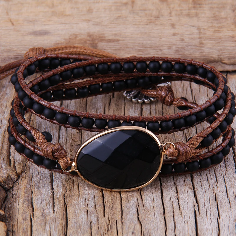 Fashion Beaded Boho Bracelet Jewelry Handmade Natural Stones Charm 3 Strands Wrap Bracelets