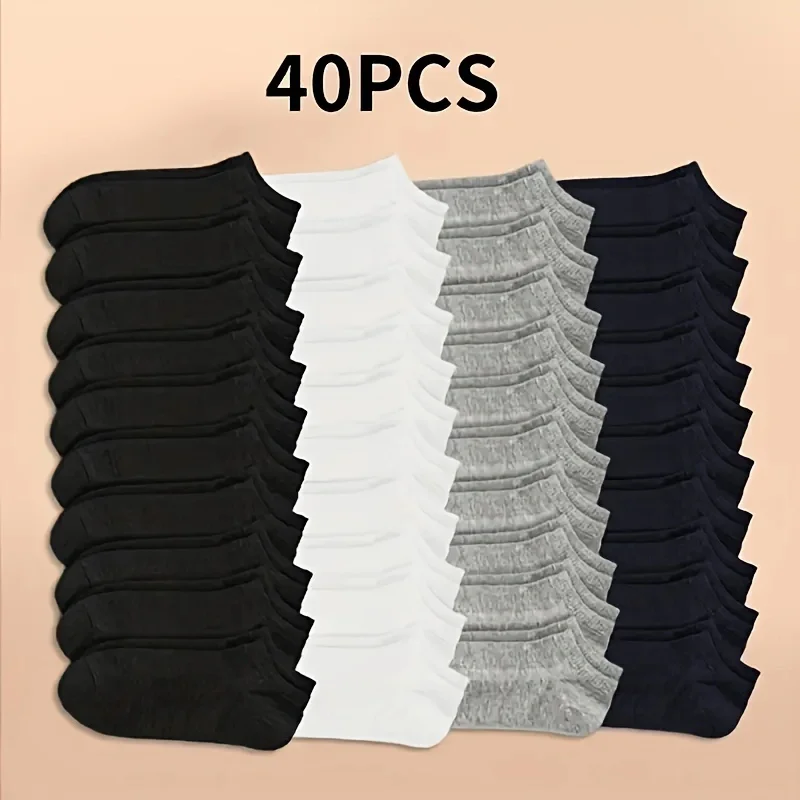 40 pairs of socks men's and women's black, white and grey socks wash free, deodorant, sweat absorption thin boat socks