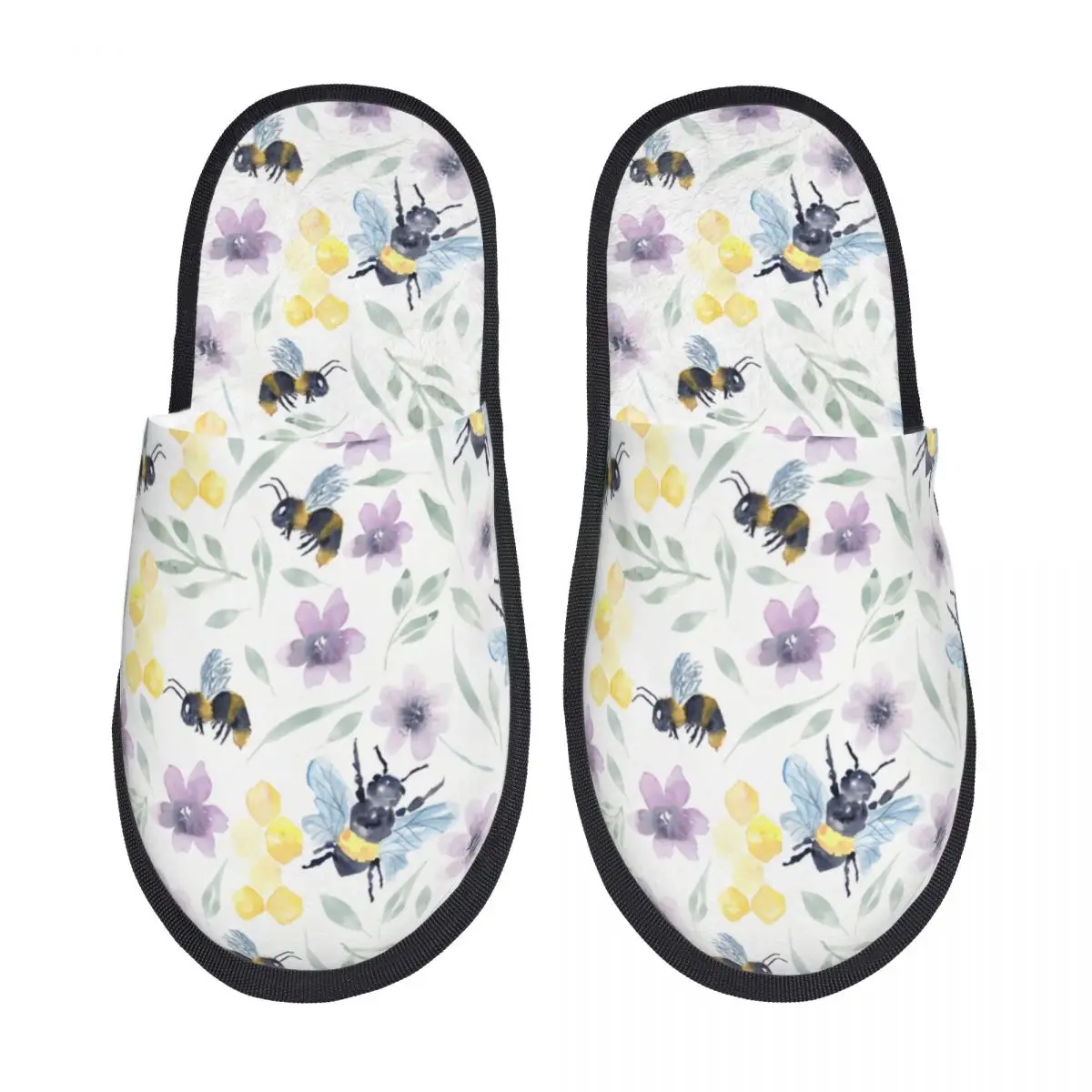 

Тапочки женские из пены с эффектом памяти, с рисунком пчел-оплодотворителей и цветами, теплые и удобные домашние тапочки
