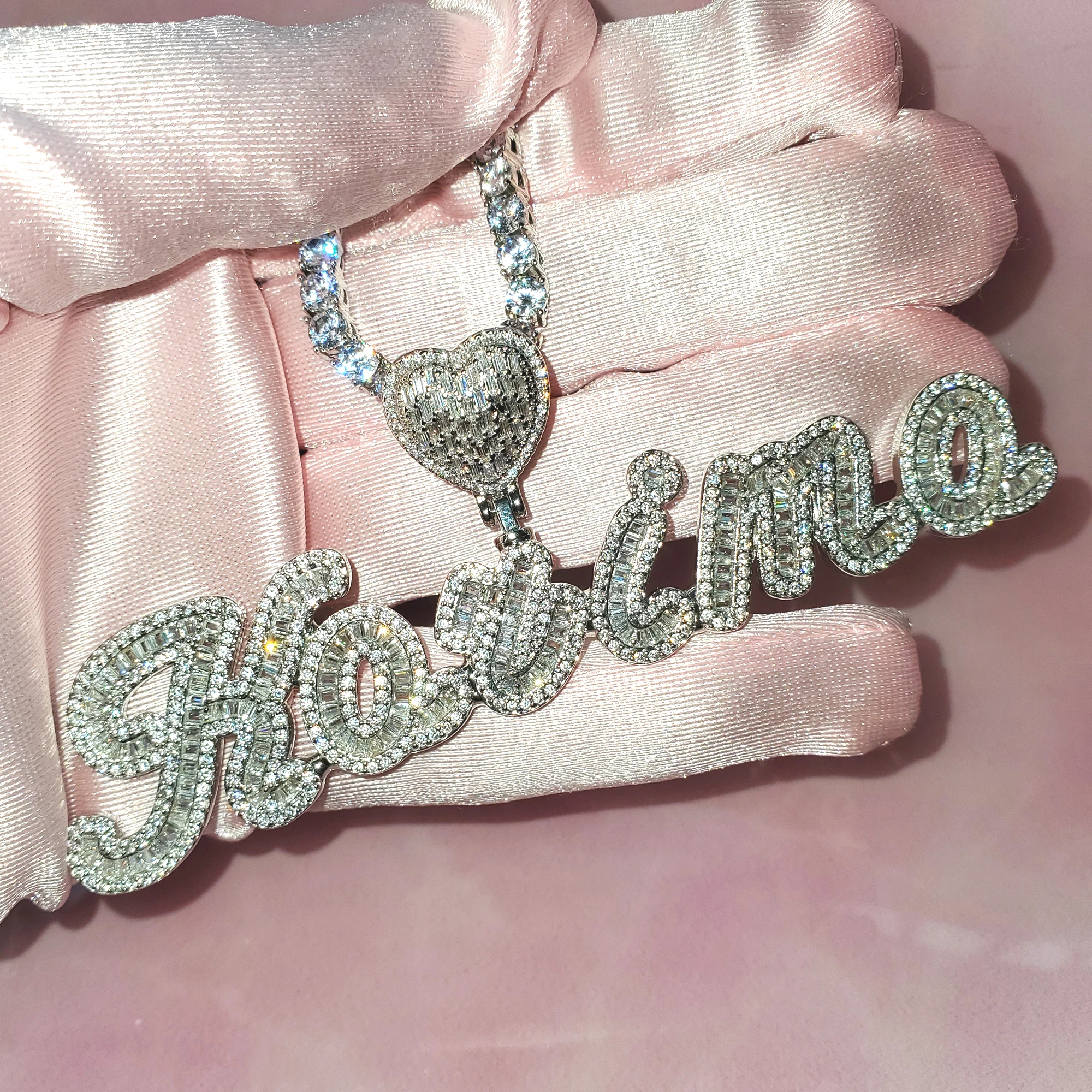 CUSTOM Icy Baguettes Letters with Tennis Chain Nameplate Necklace Custom Name Choker Personalized Jewelry Gifts for Her Birthday